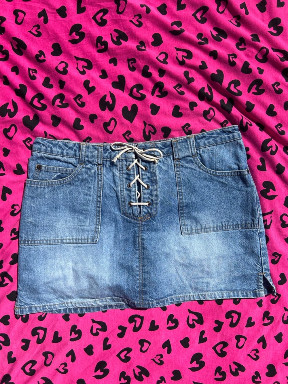 Jordache Light Blue Denim Lace-Up Mini Skirt